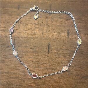 Pretty Bird Silver Bracelet/Anklet with Colorful Stones 8 1/2" to 10 1/2"